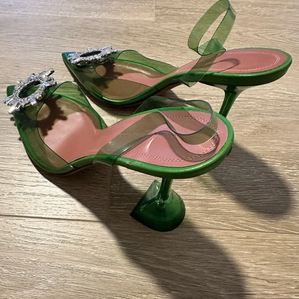 AMINA MUADDI Begum Crystal Embellished Green PVC Pumps IT40 / US10 - Picture 8 of 12